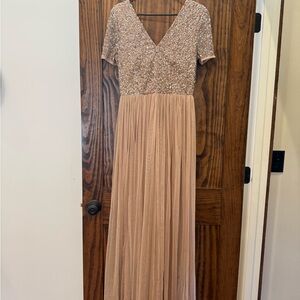 Elegant Sequin Top Beige Dress